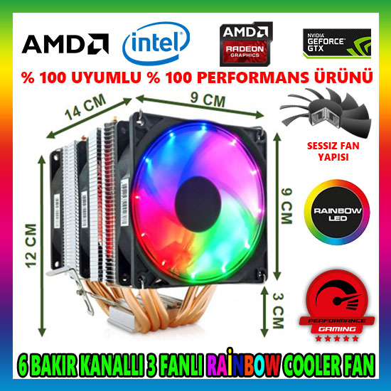 Snowman X6 Rainbow 6 Bakır Kanallı CPU Soğutucu Fan Snowman X6 Rainbow 6 Bakır Kanallı CPU Soğutucu Fan